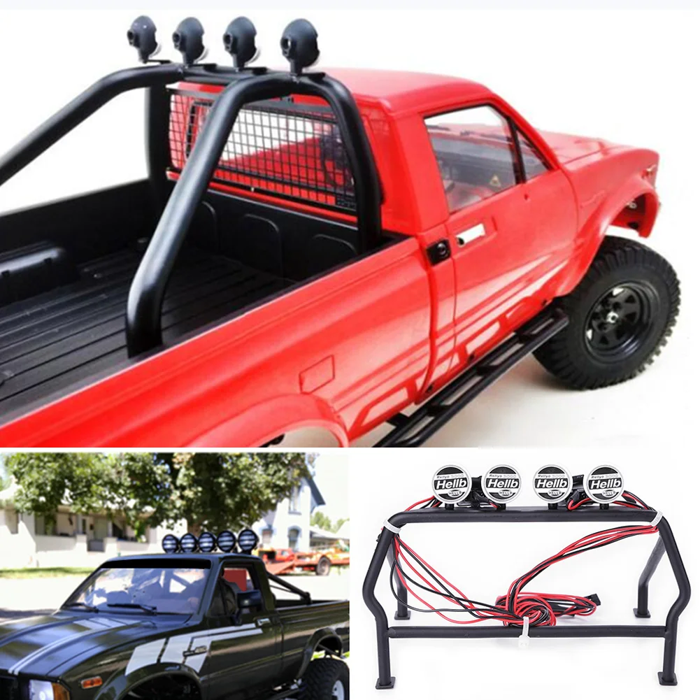 RC Car Metal Roll Cage Bucket with LED Lights Children RC Car Toys Hellb Letter Roof Rack Roll Cage for Remote Control Car Parts
