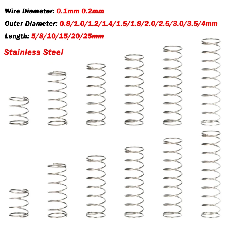 Return Spring Pressure Springs Wire Dia 0.1mm 0.2mm Stainless Steel Micro Small Compression Spring OD:0.8~4.0mm L: 5~25mm