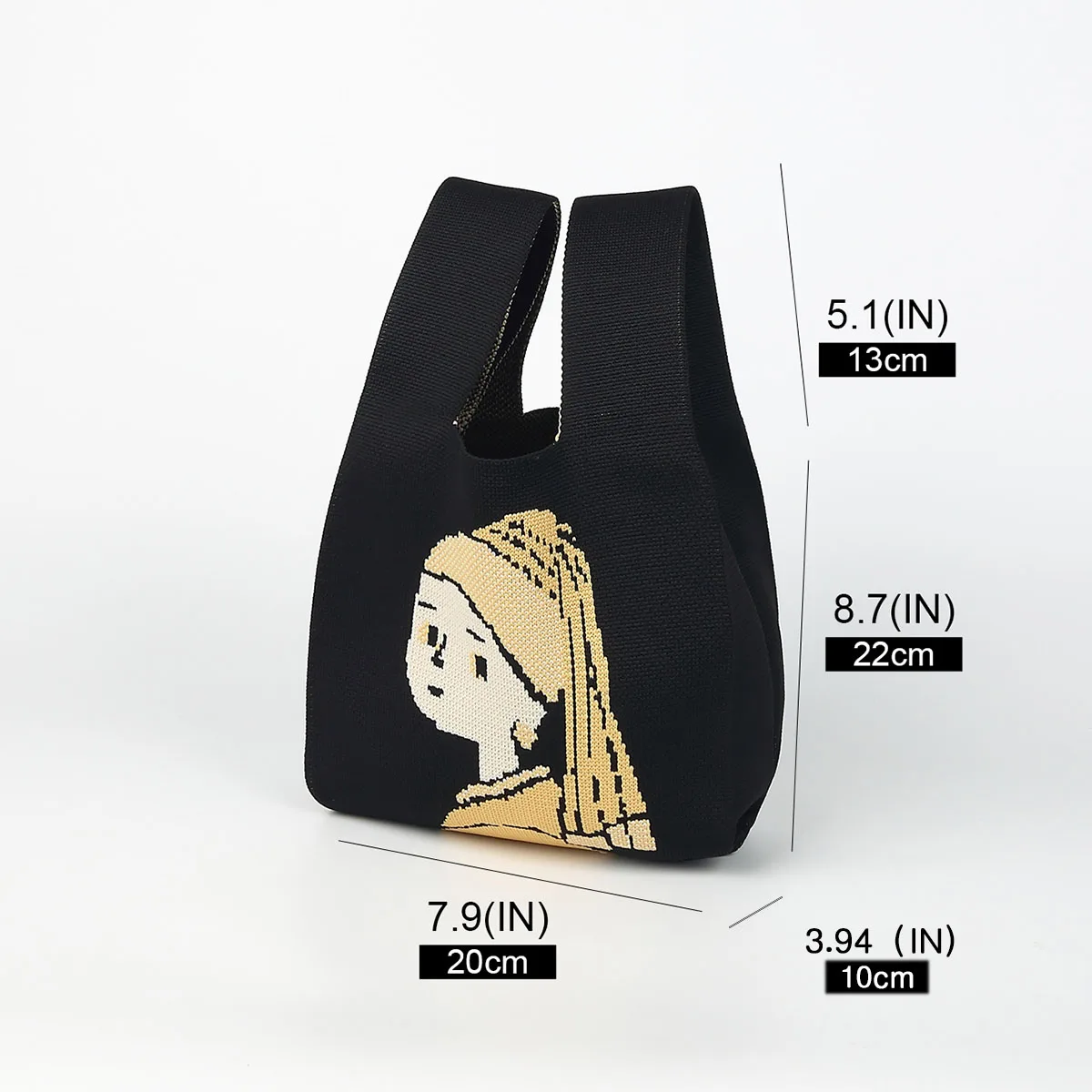 World-Famous Painting Girl Pattern Knit Handbag, a Gift for Children and Friends, Suitable for Daily Use, Travel, Vacation, Shopping, Exhibitions, and Picnics, Versatile for All Seasons, Durable and Lightweight Fabric