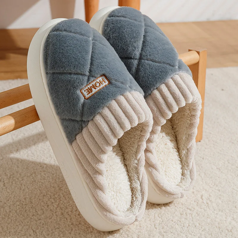 Couple Style Indoor Cotton Slippers For Unisex Winter Thick Soled Plush Women Home Slippers Anti Slip Warm Shoes For Men