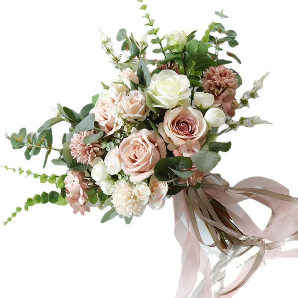 Handgemachte Seide Rose Hochzeits sträuße für Brautjungfern Braut künstliche Halte blumen für Hochzeit Kirche Wohnkultur Brauts trauß