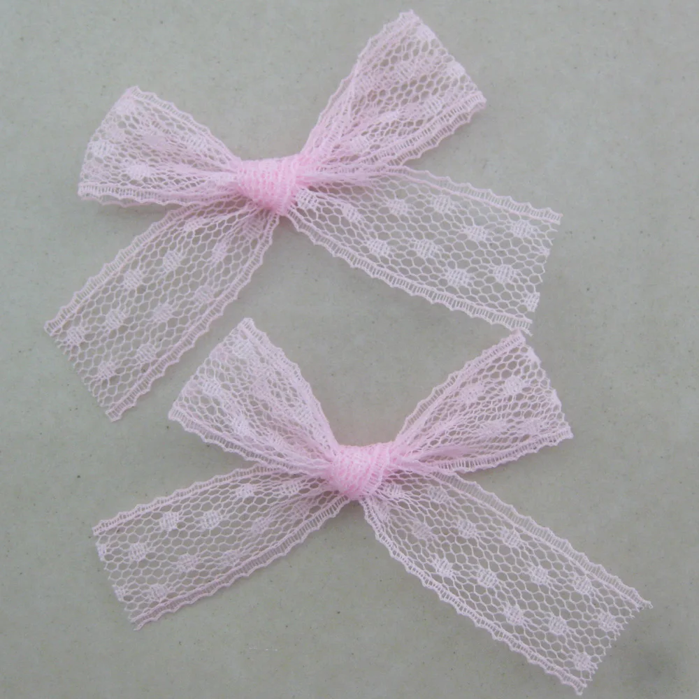 30Pcs DIY Decorative Charm Headwear Lace Ribbon Bows About 70MM*50MM Wedding Clothes Craft Sewing Accessory