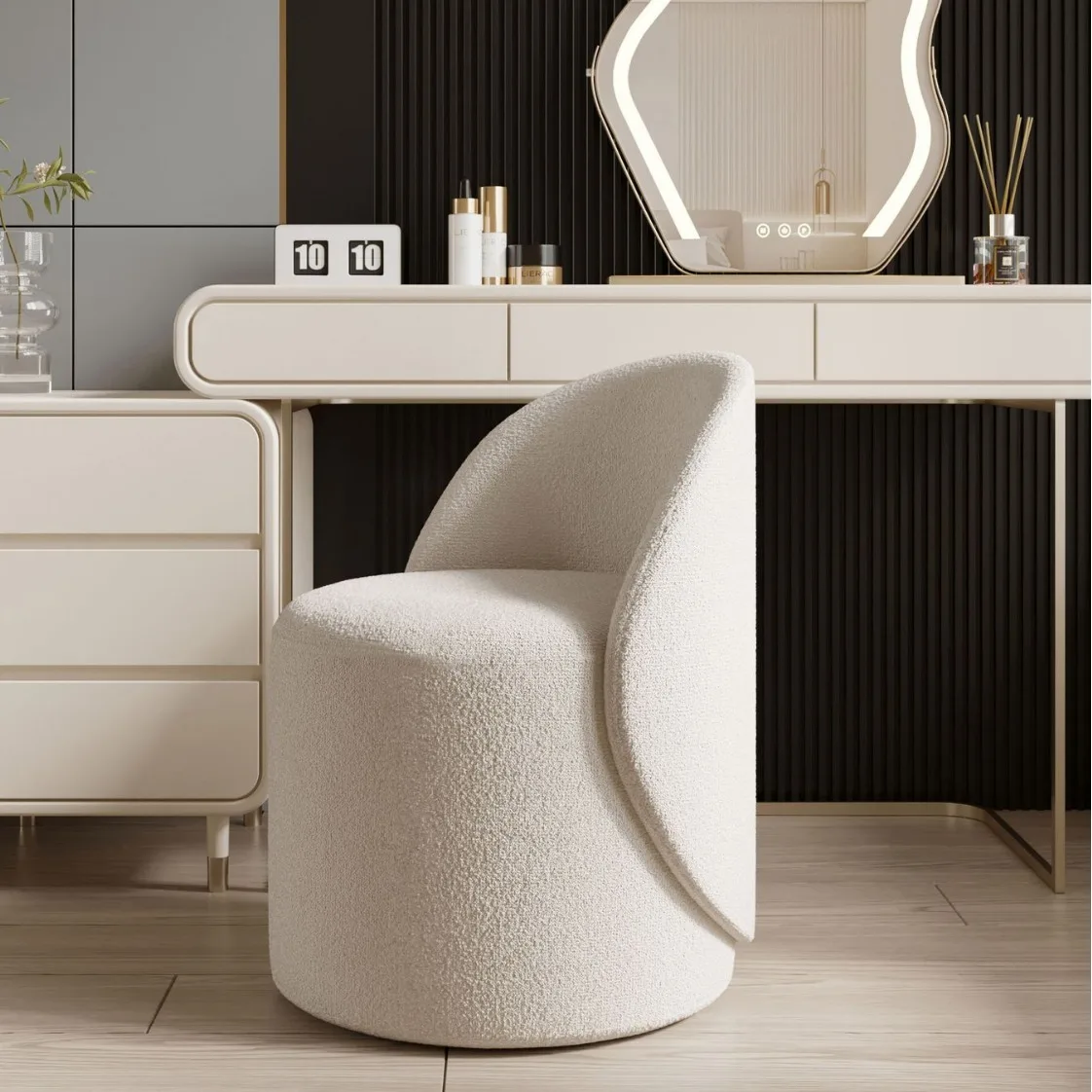 #Makeup stool, rotatable bedroom dressing stool, winter lamb wool fabric, home shoe changing stool, nail chair, leisure chair