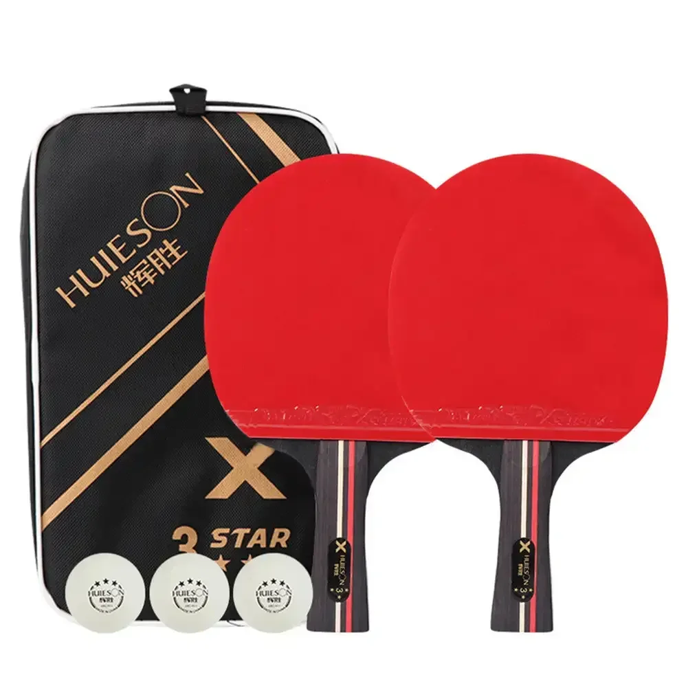 3Star High Quality Portable Ping Pong Racket Set Table Tennis Blade Rackets Paddle of 2 Long Handle Ping Pong Paddles + 3 Balls