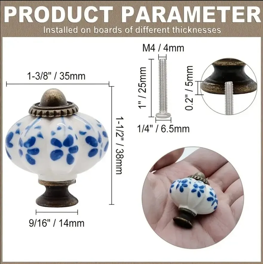 Pegangan pintu kabinet kamar anak-anak pegangan tarik keramik labu pola pedesaan pegangan pintu Retro Eropa