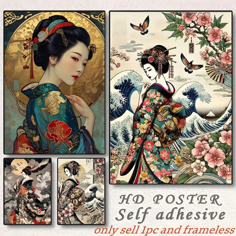 Retro Japanese Geisha Beautiful Poster Gift With Prints Home Bedroom Living Room Decoration Promotion And Display