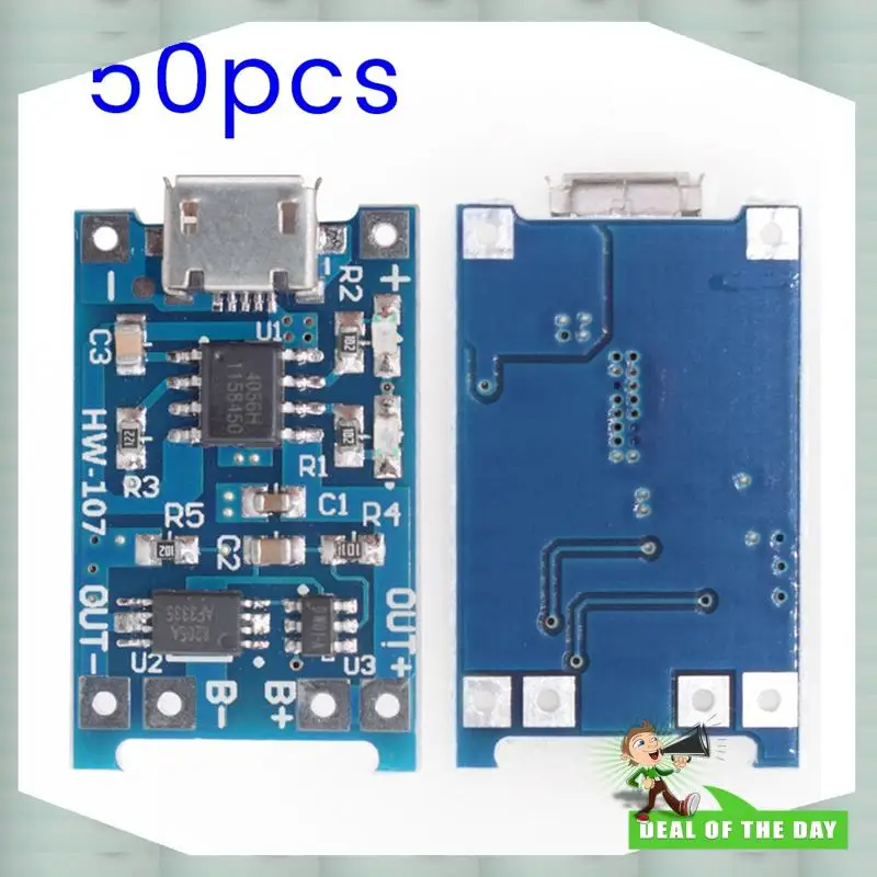 24-Hour Delivery 50 PCS TP4056 Micro-USB 18650 Lithium Battery Charging Board 5V 1A Charger Module With Protection Dual Function