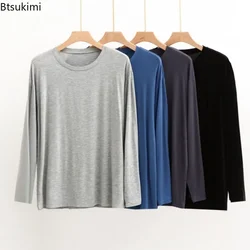 New 2026 Men's Modal T-shirt Pajamas Tops O-neck Long Sleeve Smooth Elastic Comfortable Homewear Solid Casual Sleep Tops for Men