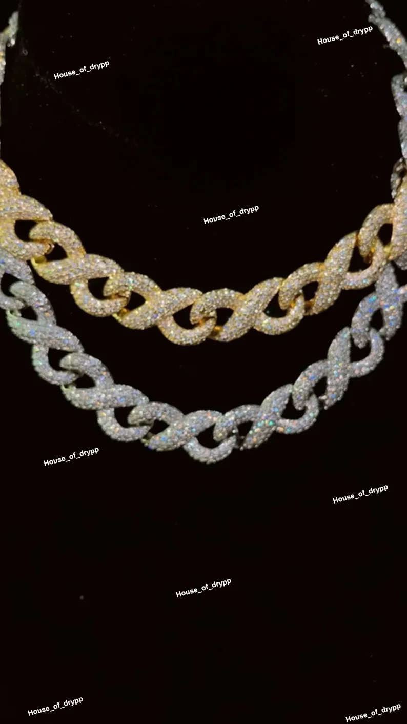 Silver Luxury Iced Out Cuban Chain Moissanite Diamond Look Hip Hop Necklace Rapper Style Jewelry，