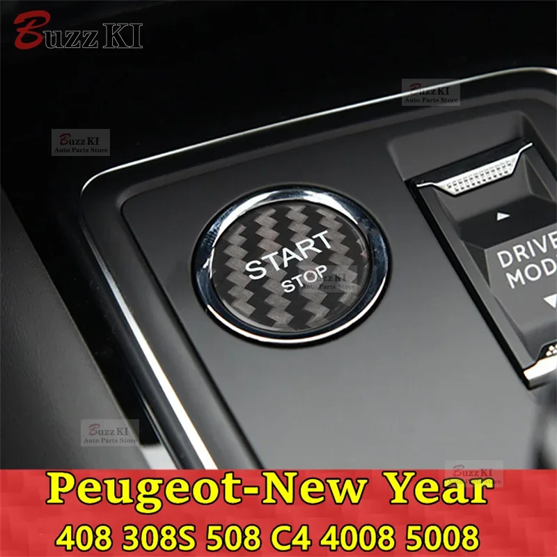 For Peugeot 408 308S 508 C4 4008 5008 Car Engine Start Stop Button Cover Real Carbon Fiber Sticker