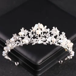 Crystal Pearl Crown Tiara Rhinestone Prom Diadem Headband For Women Bridal Wedding Hair Accessories Jewelry Tiaras And Crowns