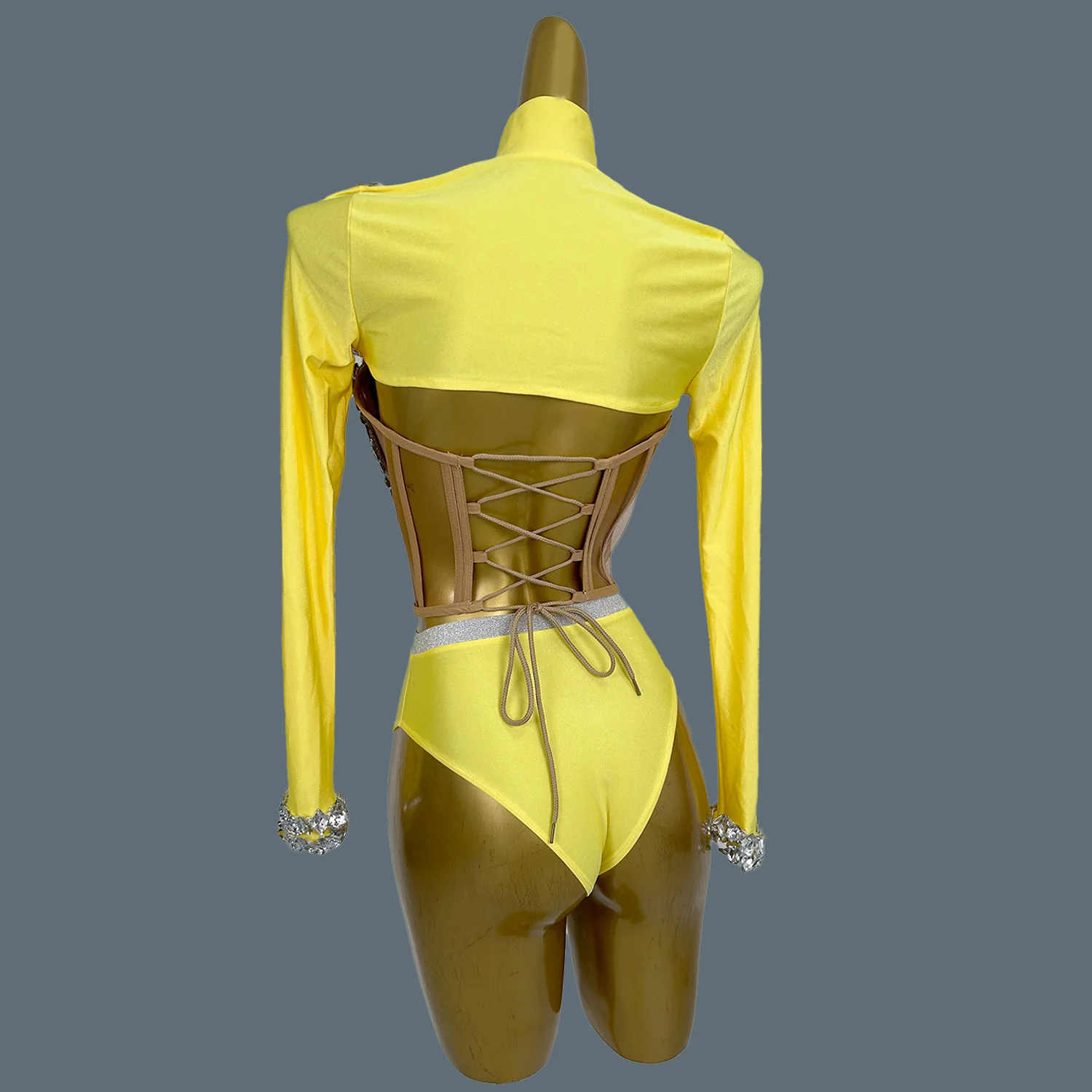 Carnival Spandex Sexy Bodysuit Sparkly Rhinestone Bodycon Crop Tops Briefs 3Pieces Set Nightclub Party Stage Show Outfit Jianmei