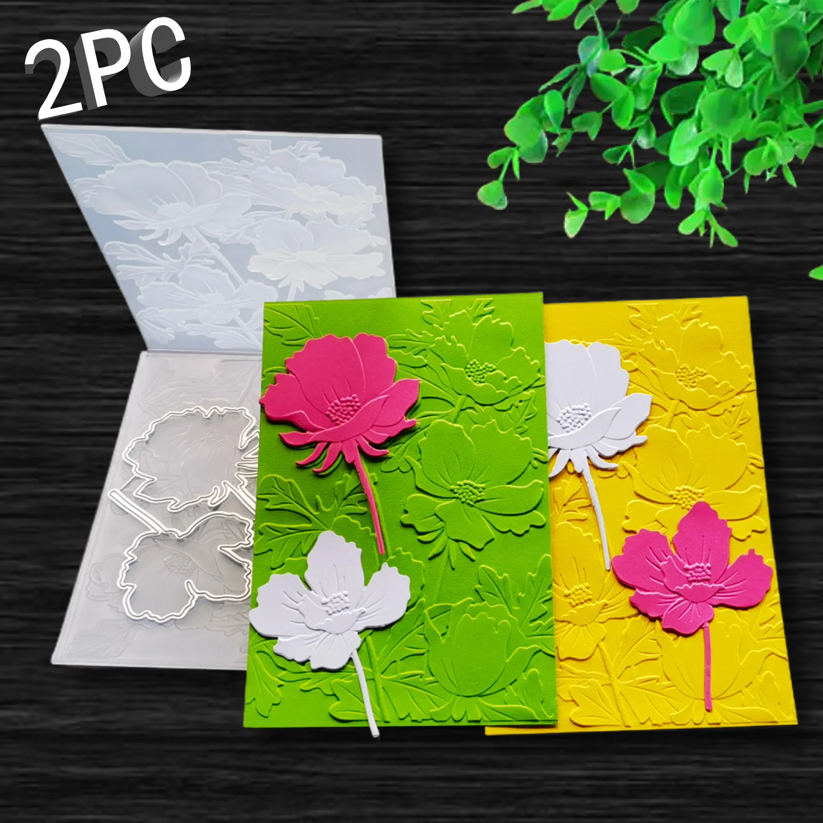Fondo de flores de ramo de anémona marina, carpeta en relieve 3D, juego de 2 piezas, equipada con moldes metálicos, adecuada para varios ar de papel