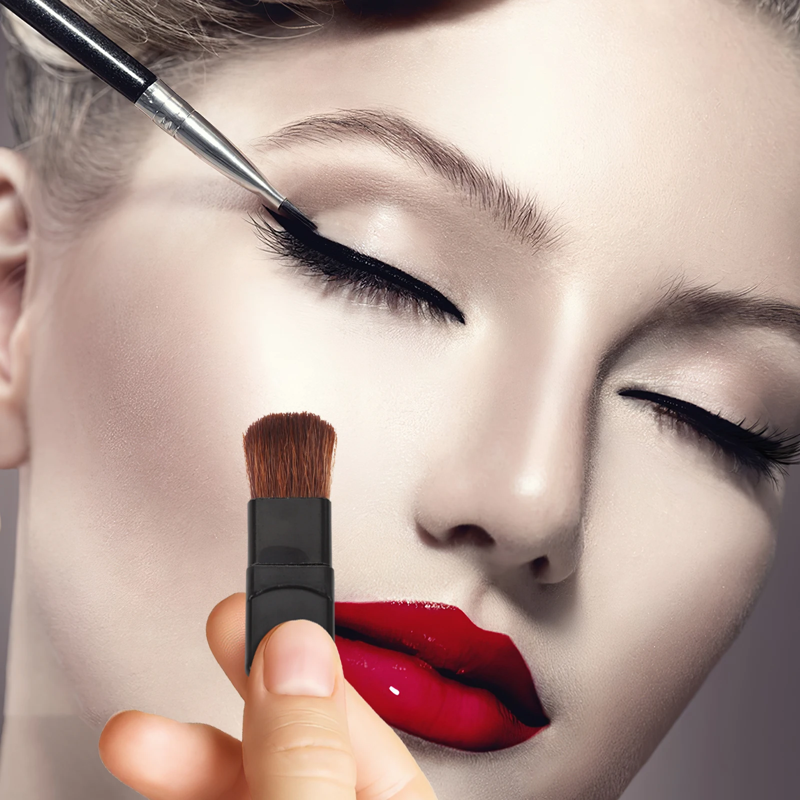 Juego de brochas de maquillaje portátiles, Mini base de fibra suave, brochas planas pequeñas para colorete, aplicadores de Maquillaje facial compactos para viaje, 5 uds.