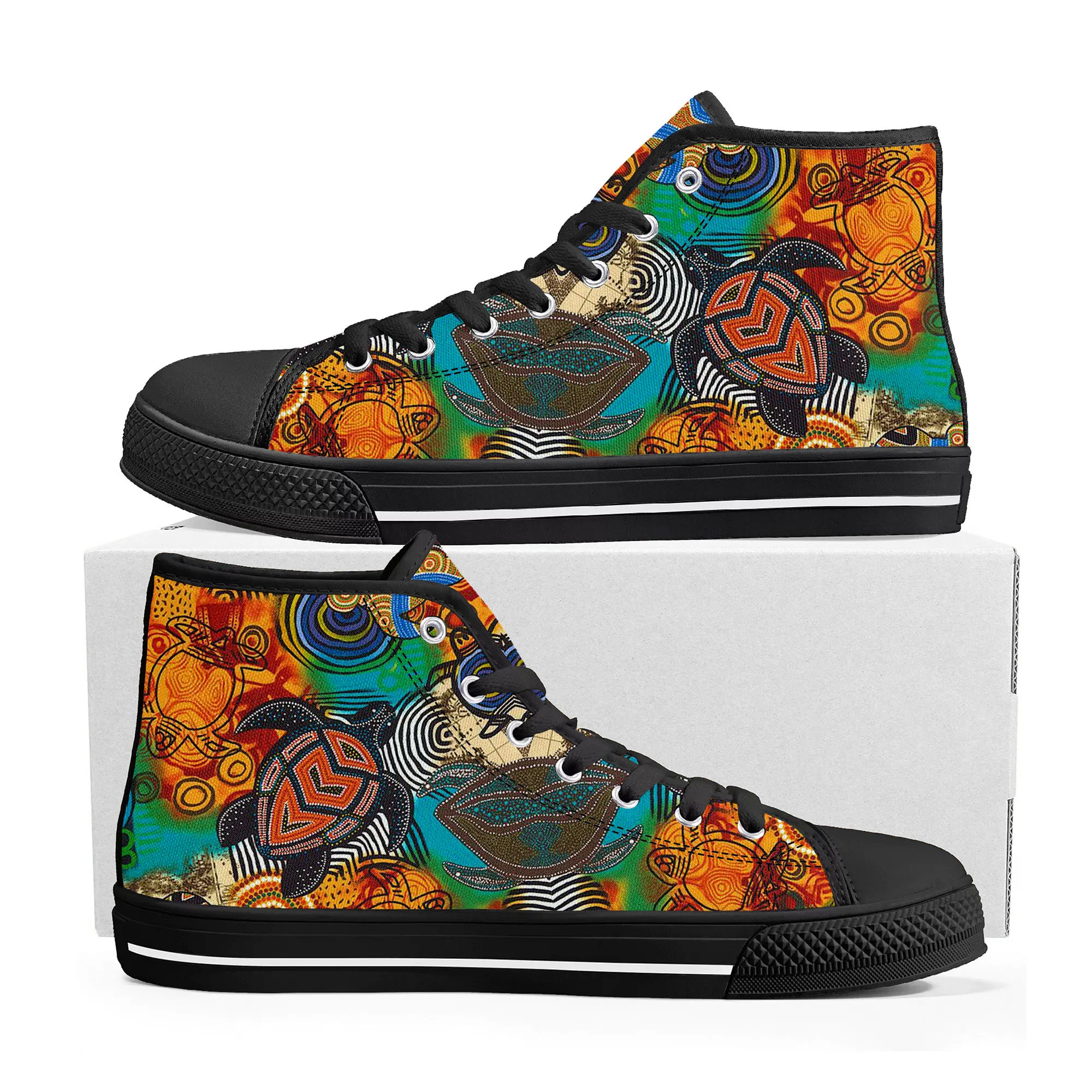 

Australia Aboriginal Turtle Indigenous Art Design High Top High Quality Sneakers Mens Womens Teenager Canvas Sneaker Custom Shoe