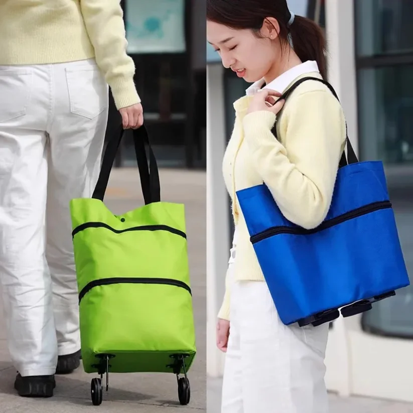 

Foldable Shopping Bag with Wheels Trolley Basket Small Pull Cart Home Utility Retractable Tug Supermarket Grocery Shopping Cart