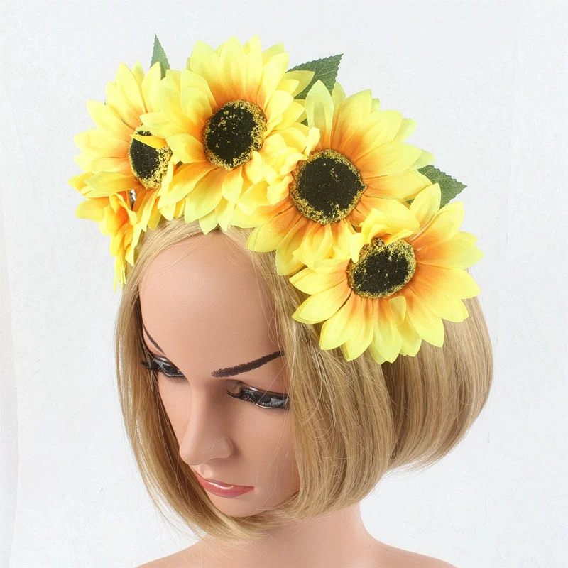 Sunflower crown Boho crown Sunflower headband Flower Hair Accessory (Yellow)