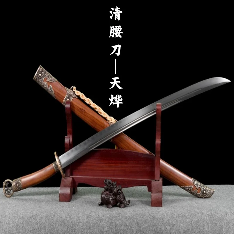 Longquan City Clear Knife Pattern Steel Covered Soil Burning Blade Integrated Outdoor Exercise Collection and Play Ornament