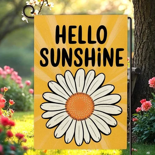 Hello Sunshine Garden Flag Double Sided Daisy Floral Yard Flag, 12x18 Inches XXQ