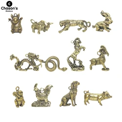 12 Brass Chinese Zodiac Lunar Year Tiger Figurines Dragon Rat Horse DIY Animal Fairy Home Decoration Miniature Ornaments