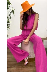 2023 Summer Fashion Leisure New Pure Color Round Neck Tank Top Straight Pants Fashion Cotton Linen Suit Women's Two Piece Sets