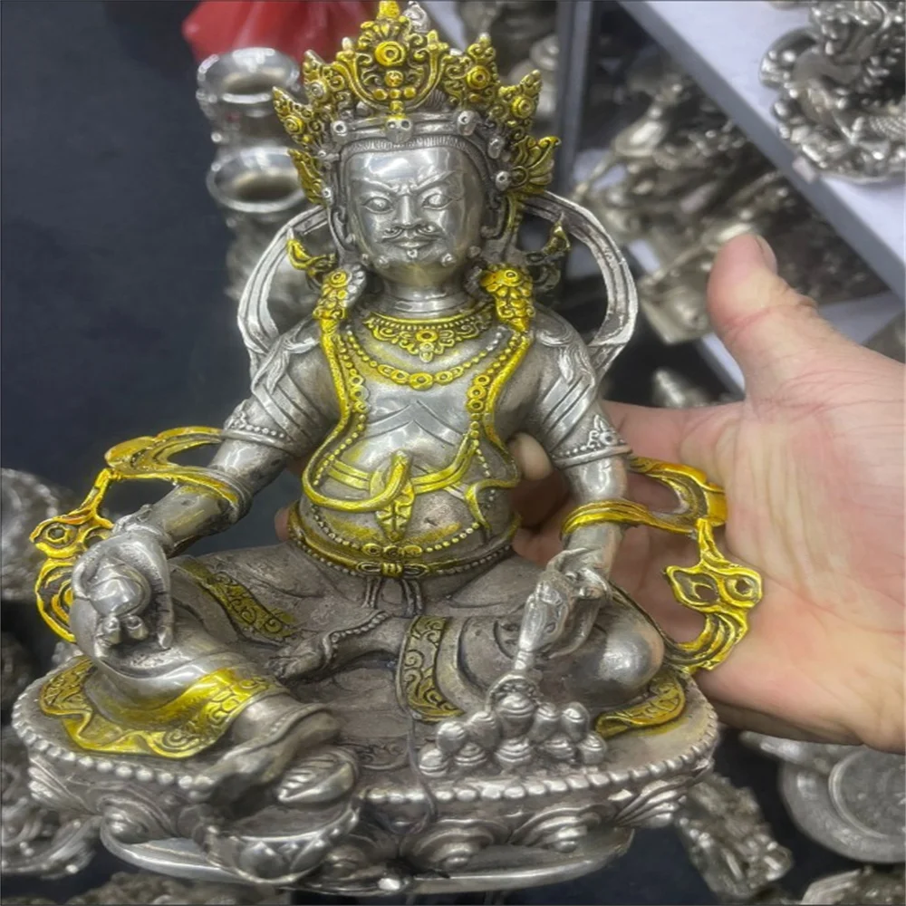 Estátua chinesa antiga tibetana de prata banhada a ouro cobre budista verde tara