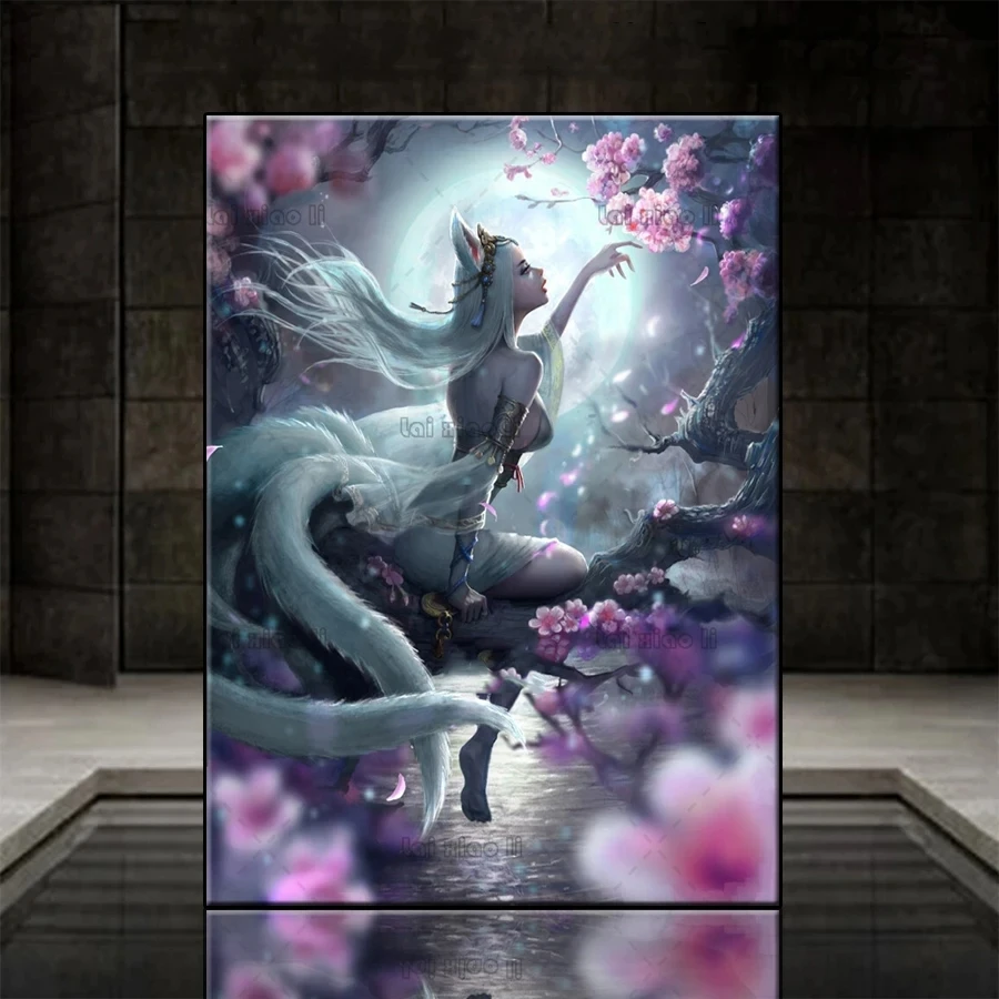 Diamond Painting Kit New Dreamy Art Nine Tailed Fox Woman Full Drill DIY Diamond Embroidery Mosaic Home Adult Decoration Gift