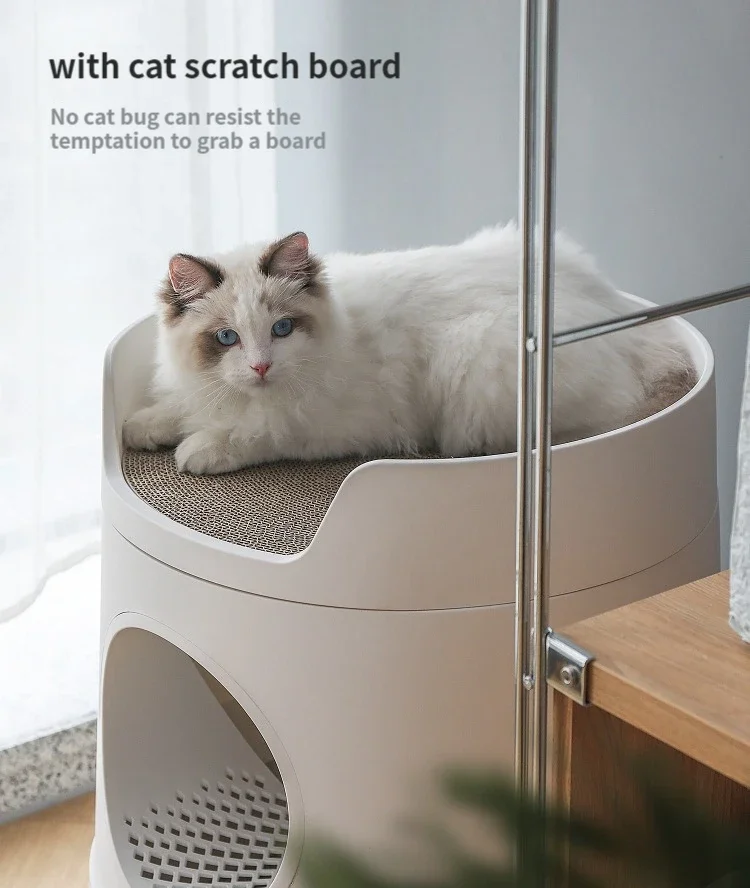  Castle Cat Litter Box Drawer with Scratch Pad Semi-closed Deodorant Cat Boxes with Mat Leak-proof Litter Tray Cat Toilet