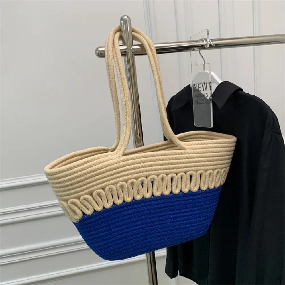 Borsa a tracolla scheletro filo di cotone borsa tessuta nuova estate borsa di paglia francese di grande capacità borsa da spiaggia per vacanze al