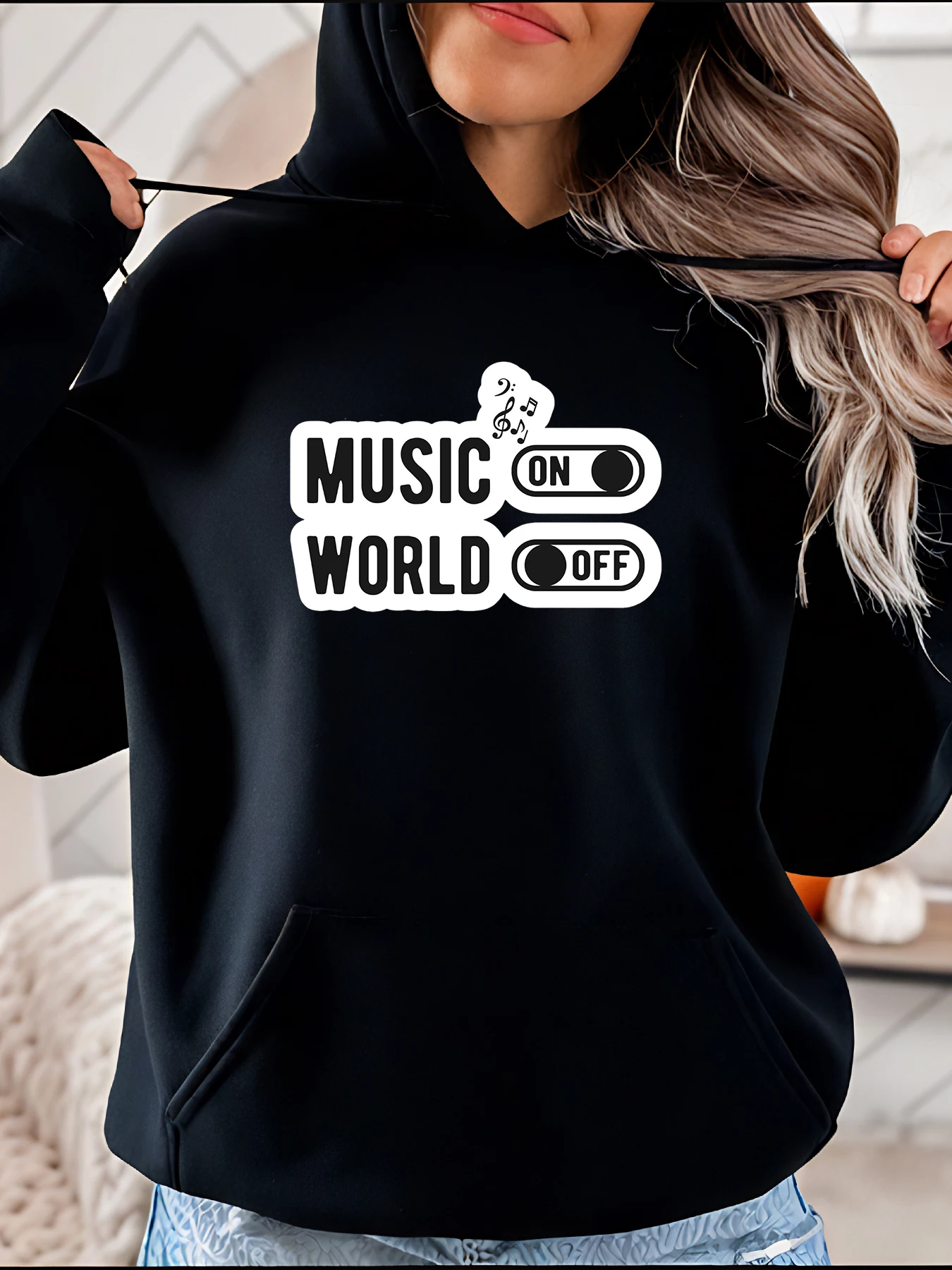 Music World On Off Switch Print Hoodie Unisex Casual Streetwear Sweatshirt für Damen Herren 280