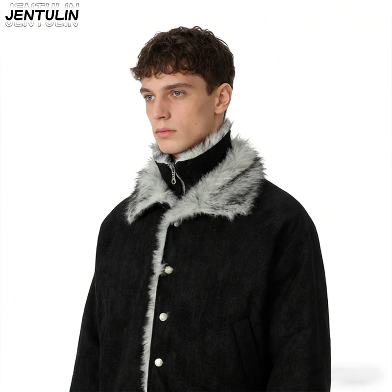 Men's Regular Warm Neck Cotton Clothing Autumn New Cotton Clothing Jacket Solid Color Sports Shirt TopY2k Clothing