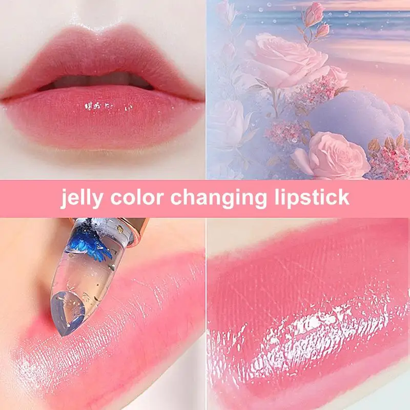 NEW trasparente Flower Jelly Color change Lipstick Waterproof Moisturizing Color-change Lasting Flower Lipstick