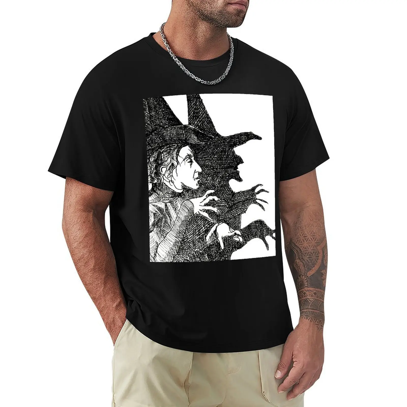 

Wicked Witch of the West Pen and Ink Drawing T-Shirt Casual Streetwear Short Sleeve Tee