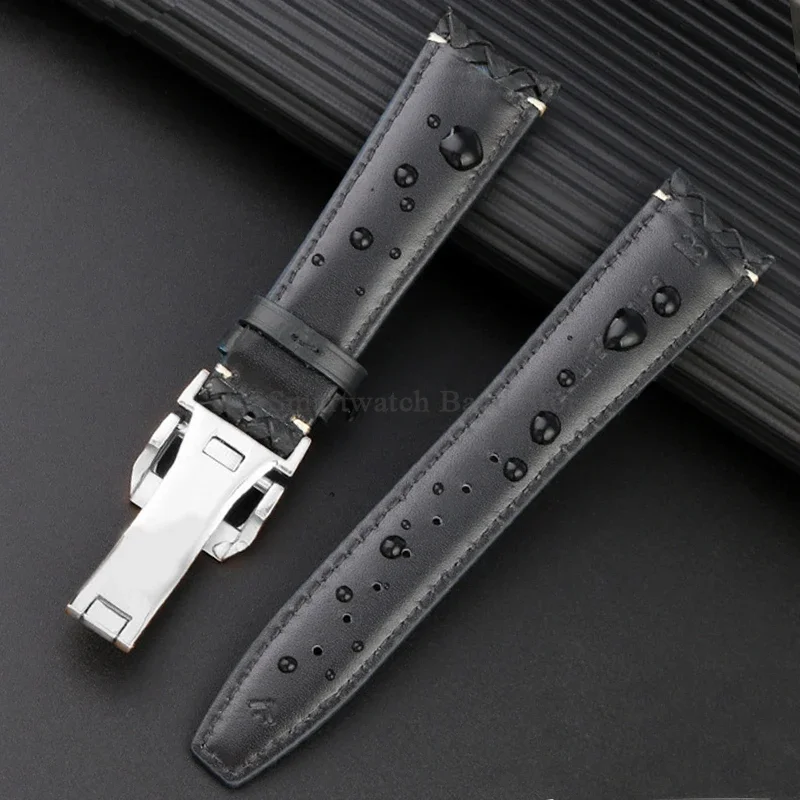 20mm 22mm Leather Watch Strap for IWC Pilot Series 371614/503312 Curved End Flat Wrist Band Metal Folding Clasp Braided Bracelet