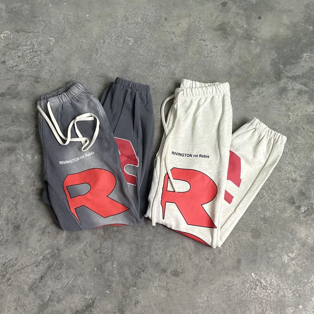 Yao888 RRR1123 Fashion 100% Cotton Vintage Washed Pants Sport Loose Drawstring Logo Print Streetwear Trousers Sweatpants For Men