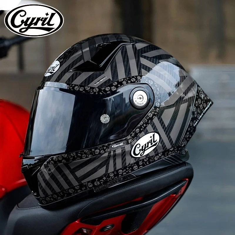

CYRIL Ultra Light Carbon Fiber Full Face Helmet All Season Motorbike Helmet for Men Women Racing Use