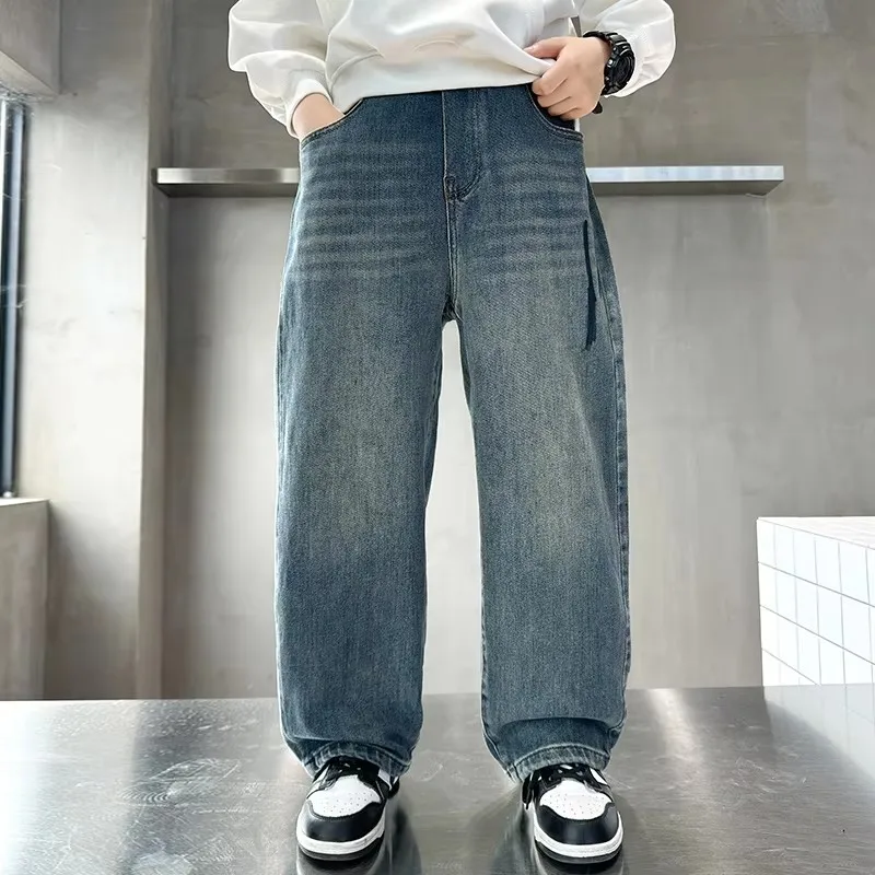 

Brief Style Children Loose Straight Leg Blue Jeans for Teenage Boys Casual Denim Pants Hot Sale Kids New Stylish Jeans Trousers