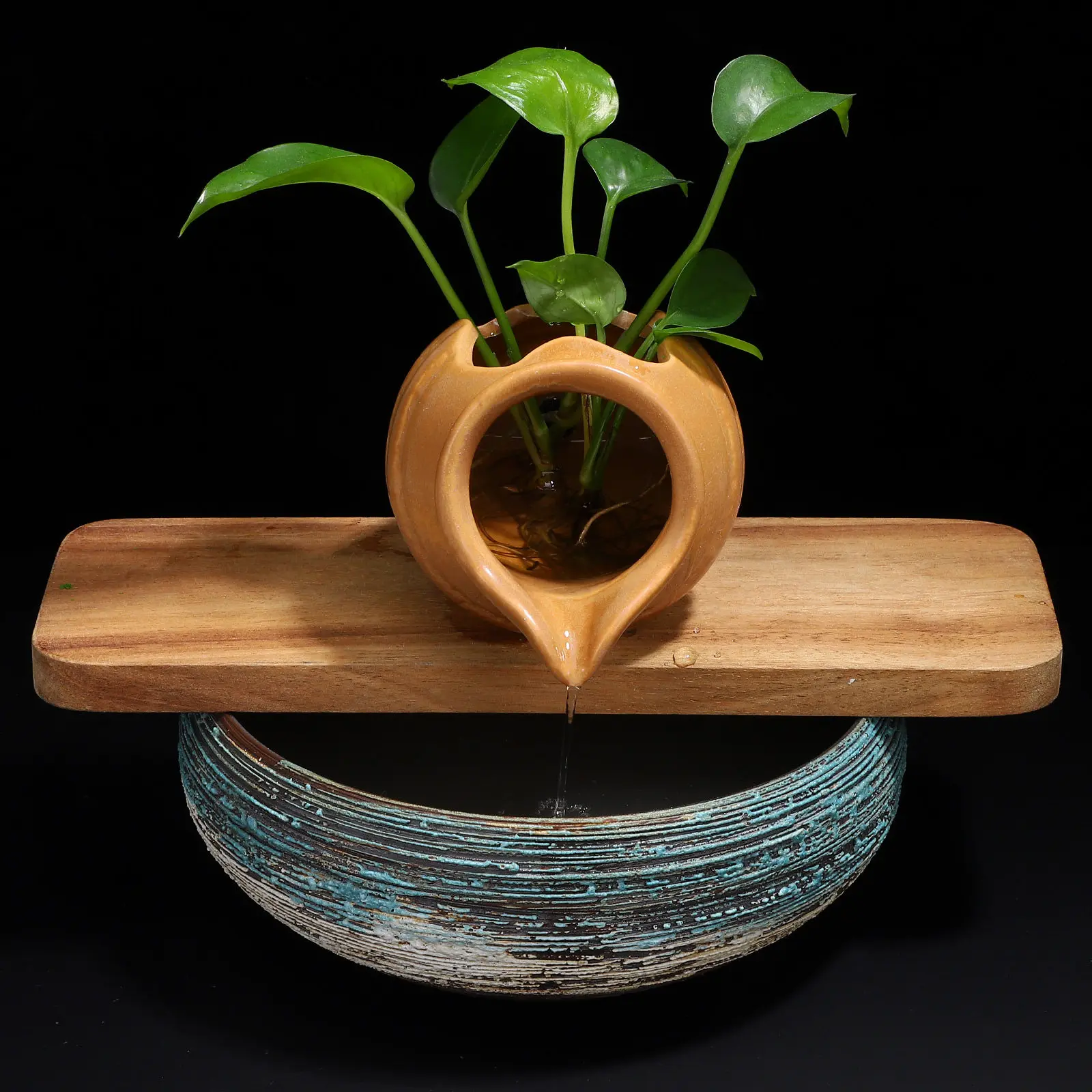 Eco Pond Fountain Ceramic Jar Circulating Water Feature Decorative Waterfall Jar for Garden Patio Balcony Outdoor Landscape Home