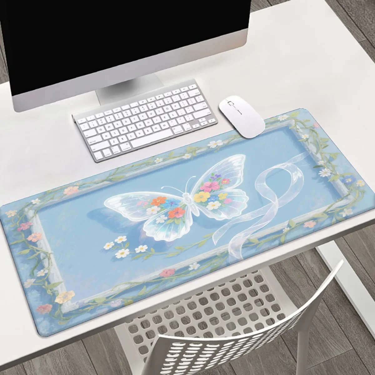 

Blue butterfly design anti-slip rubber mousepad XXL with floral patterns multi-functional office suitable for offices and gamers