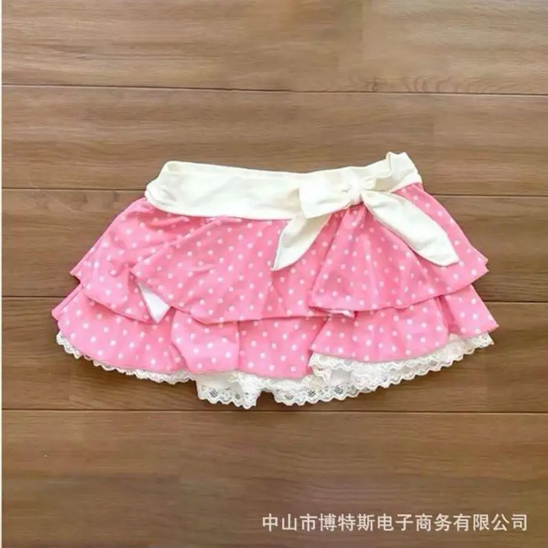 

Летняя милая сексуальная пикантная женская мини-юбка в горошек с кружевными вставками и бантом в стиле Y2K для европейских и американских девушек