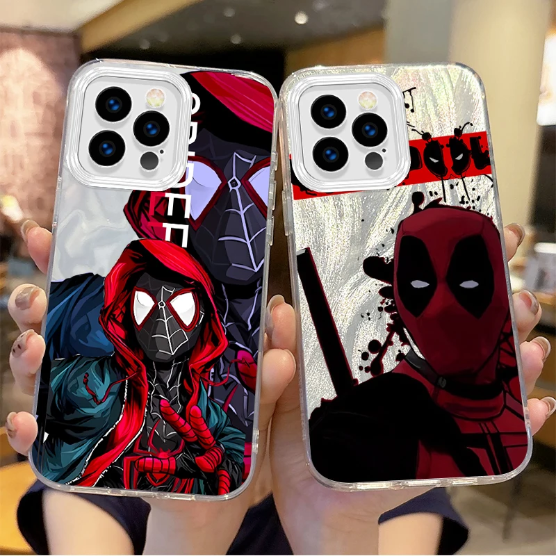 

Marvel Anti-Hero Deadpool Feather Yarn Phone Case for iPhone16 15 14 13 12 11 8 7 6 Pro Max Plus XS XR Hard Shockproof Back Case