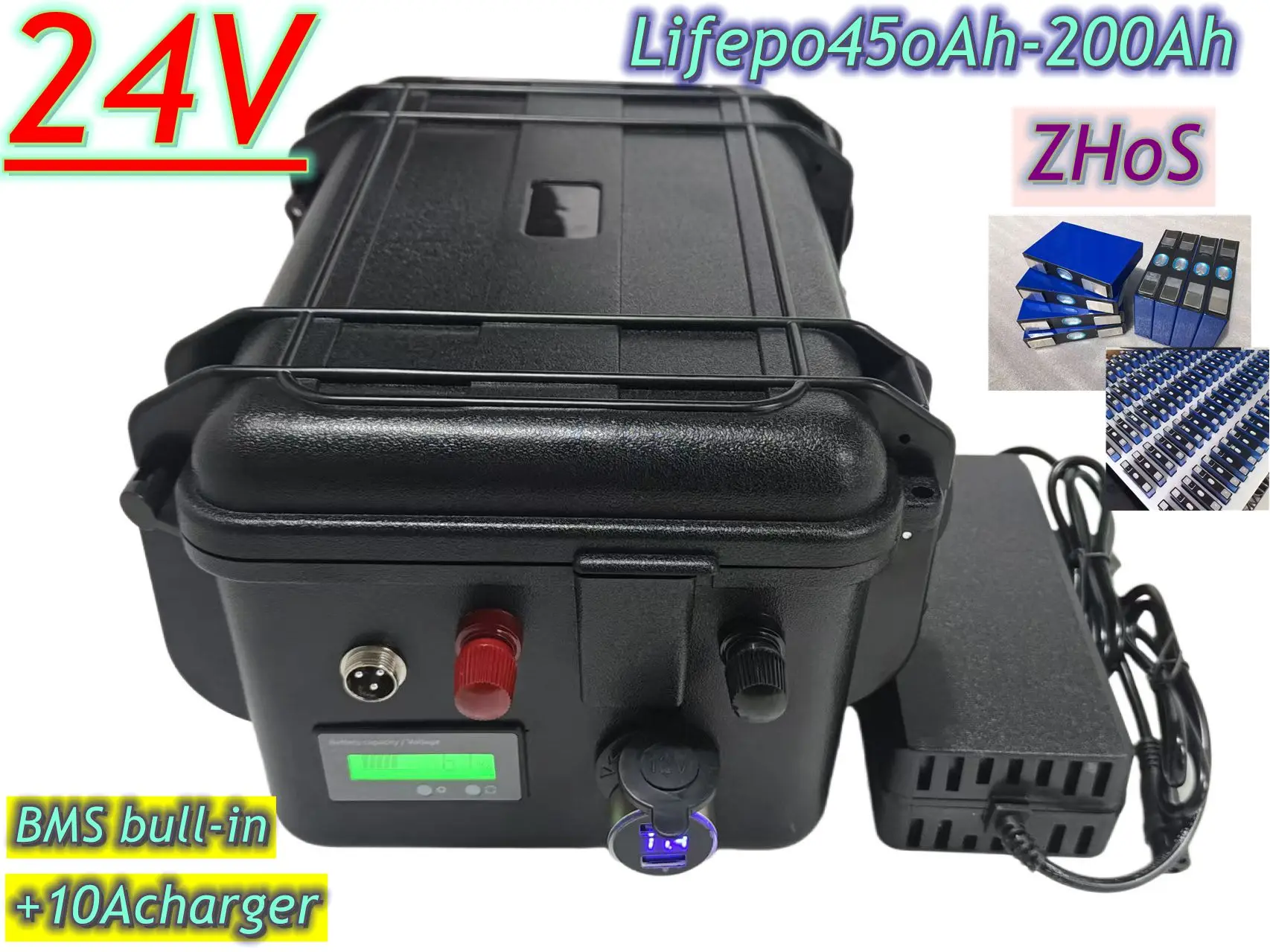 

Waterproof Lifepo4 24V/50Ah 60Ah 80Ah 100Ah 120Ah 150Ah 200Ah lithium battery BMS for trolling motor inverter +10A Charger