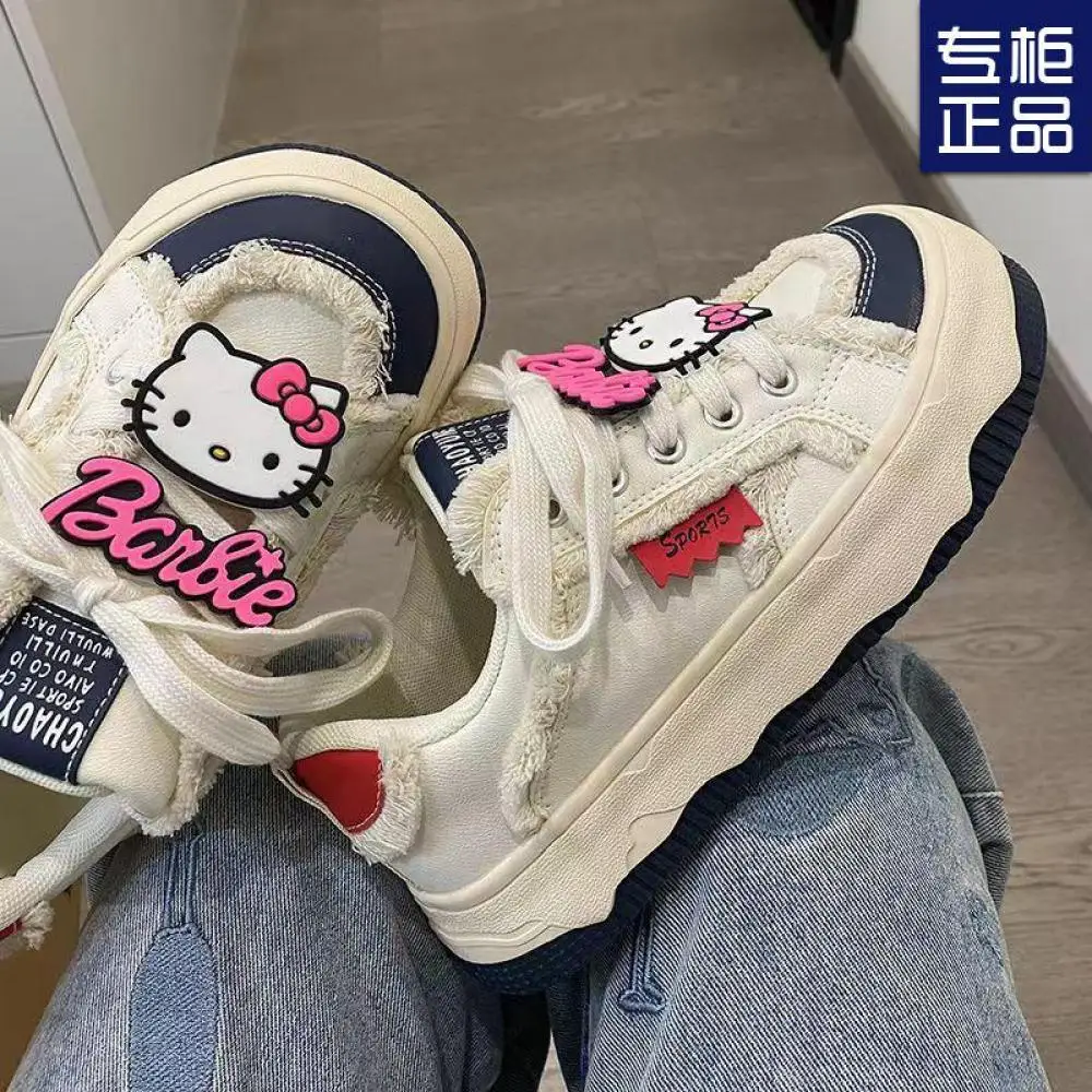 Cartoon Hello Kitty Board Shoes Cute Sanrioed Anime Spring Student Thick Bottom Antiskid Outdoors Kawaii Sports Shoes Girl Gift