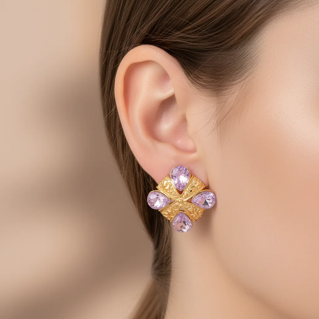 

Luxury Gold Color Water Drop Zircon Earrings for Women - Vintage Square Crystal Stud Earrings Fashion Jewelry Gift