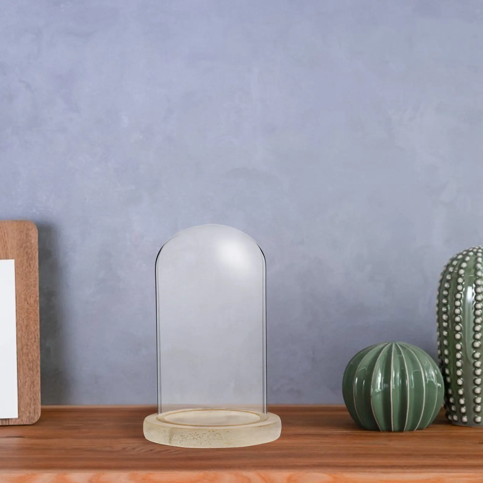 1Set Multi-Purpose Glass Cover Transparent Dome with Wooden Base for Preserved Flower Display Decoration Cover