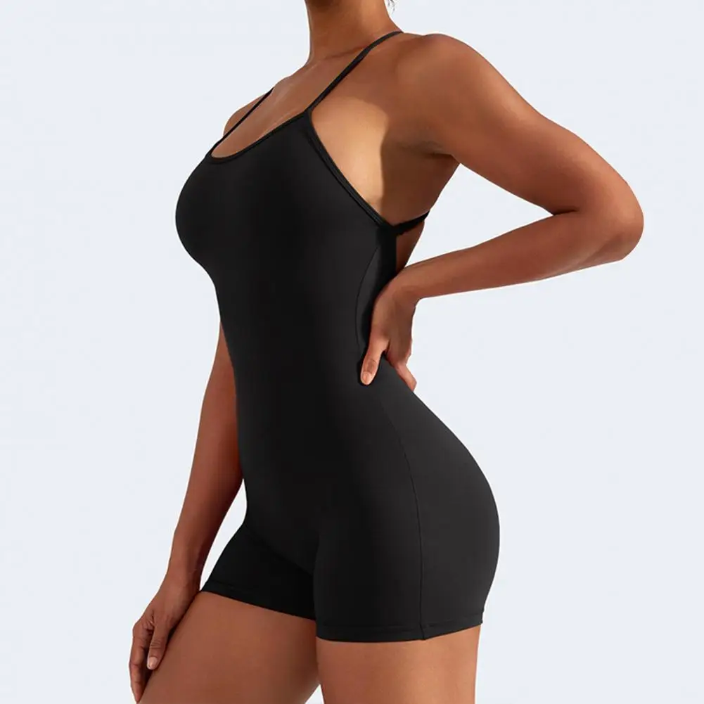 Backless Fitness Romper Stylish Women's Summer Yoga Romper with Cross Back Design High Elasticity Soft Breathable for Beach