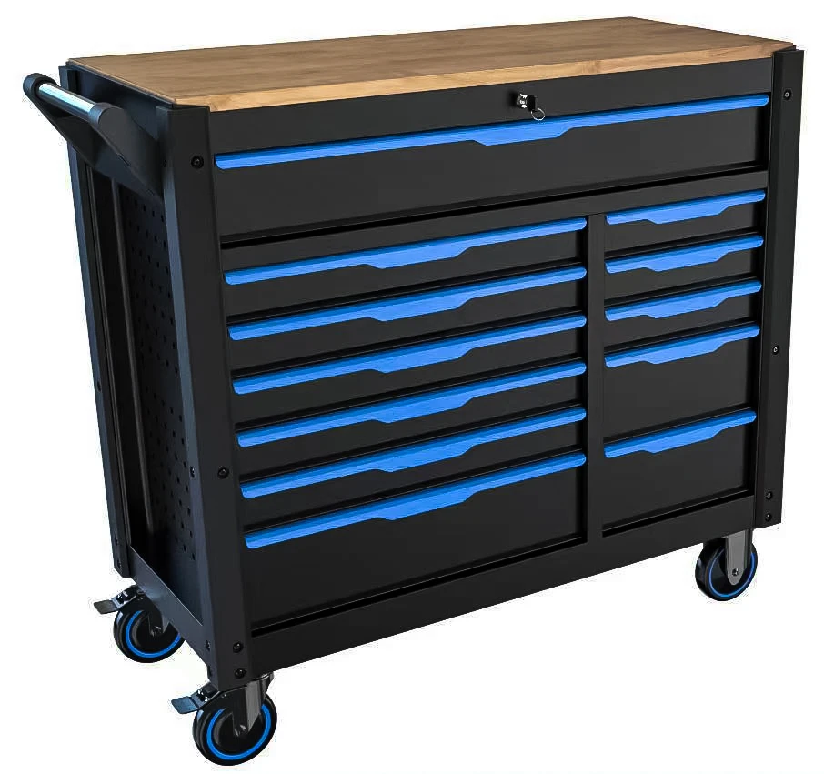 Tool Trolley Workshop Rolling Mobile Detachable 12 Drawers Large Storage Tool Cabinet Cart With Wooden Top