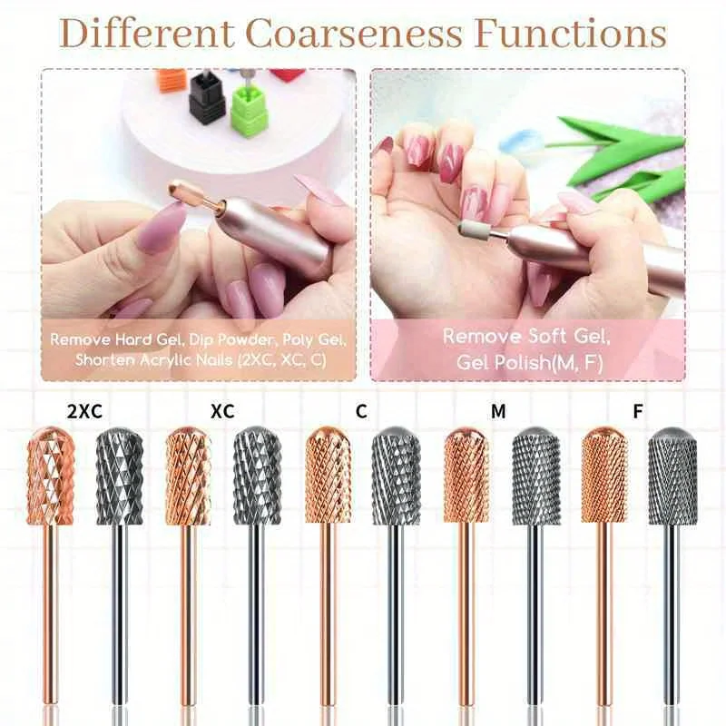 2PCS Carbide Tungsten Nail Drill Bit Rotate Burr Milling Nail Cutter Bits Electric Drill Machine For Manicure Pedicure Tools