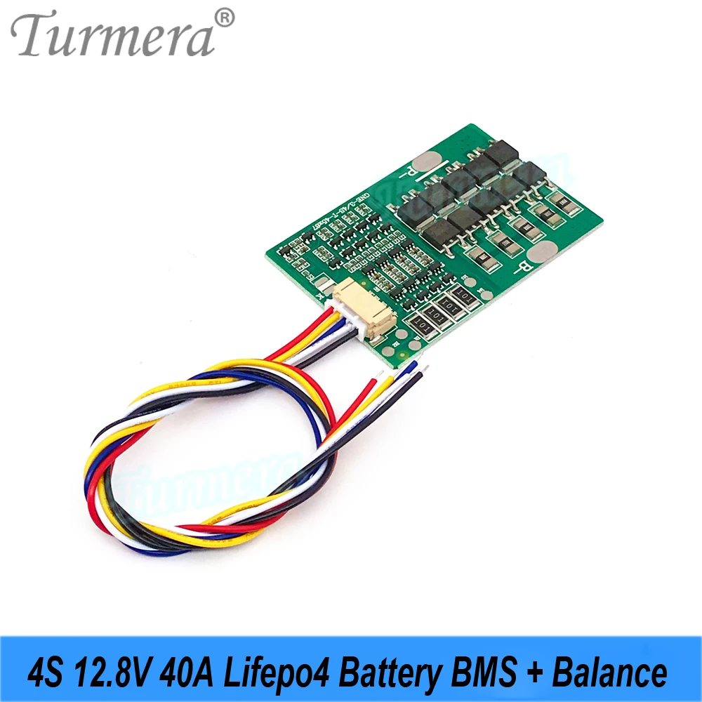 Turmera 4S 12.8V 40A BMS Lifepo4 Battery Protection Board with Balance for 3.2V 26650 32700 33140 12V Lifepo4 Batteries Pack Use