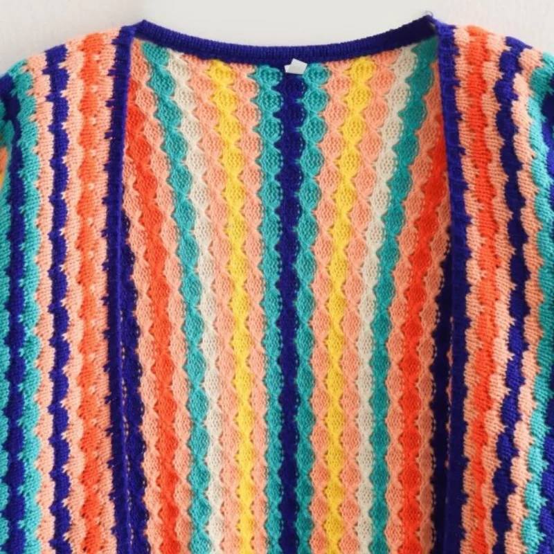 Women's Spring New Colorful Dopamine Striped Knit Cardigan, Versatile for Outings, Perfect for Photo-ready Looks